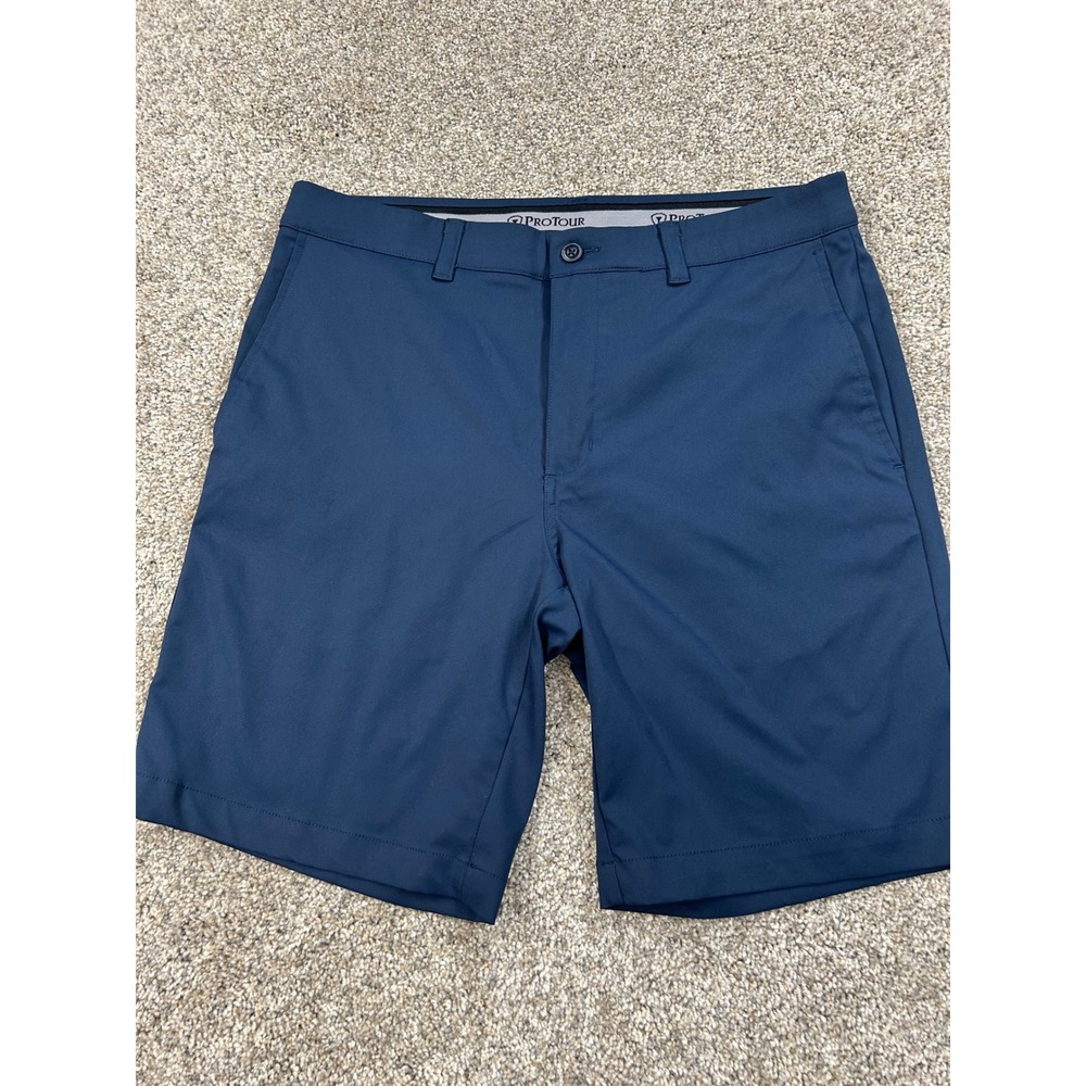 ProTour Mens Golf Shorts Navy Blue Flat Front Performance Athletic Size 32 #0714